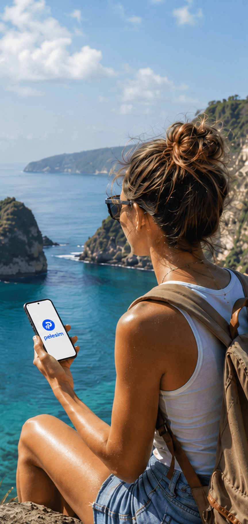 Traveler overlooking a coastal destination