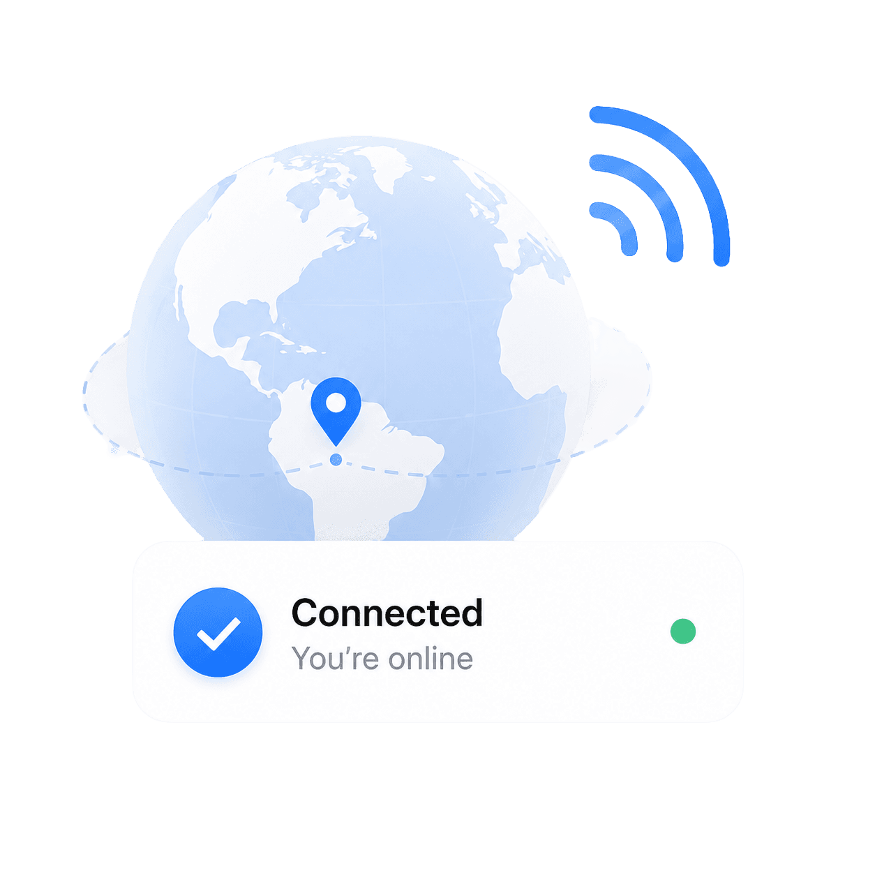 A globe connected to a mobile network with a Connected status card